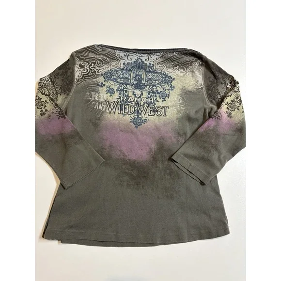 Women's Y2K Vanilla Sugar 3/4 Long Sleeve Shirt SZ M Wild West - Picture 5 of 6